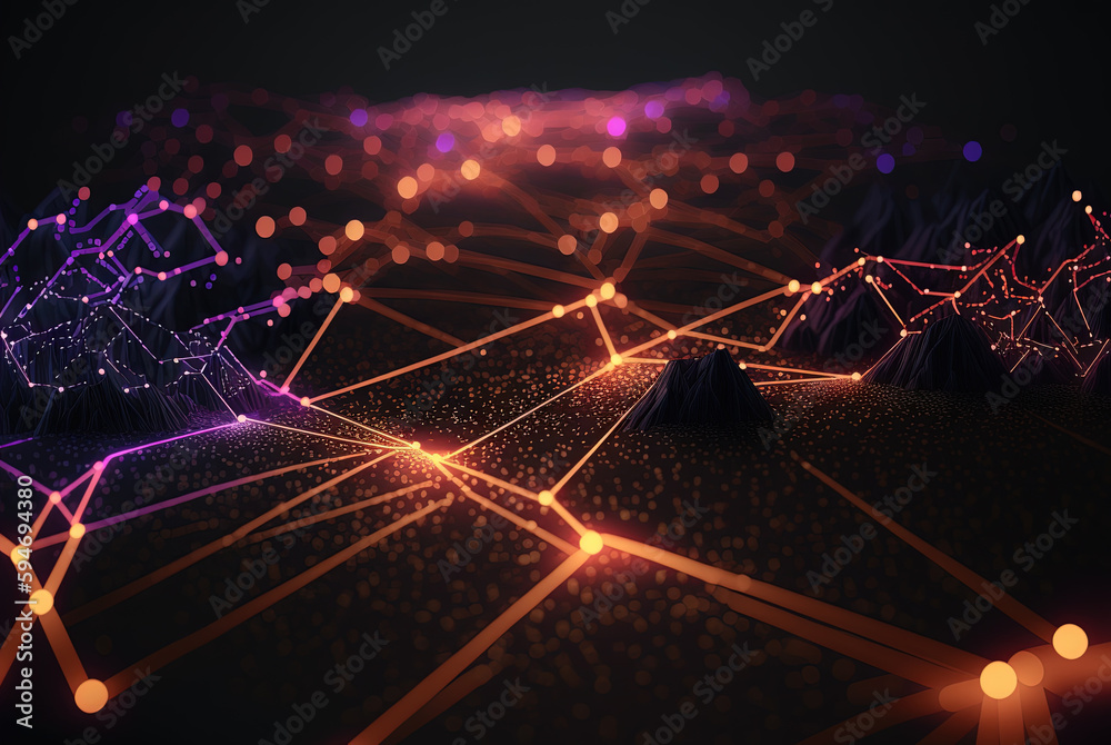 Poster Technology concept of data flow. Data collecting and sorting in digital abstraction. Generated AI.