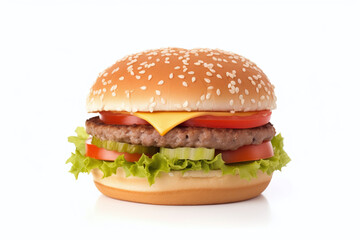 Gros plan d'un hamburger frais sur un fond blanc &raquo; IA g&eacute;n&eacute;rative