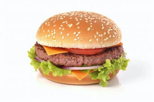 Hamburger frais sur un fond blanc » IA générative