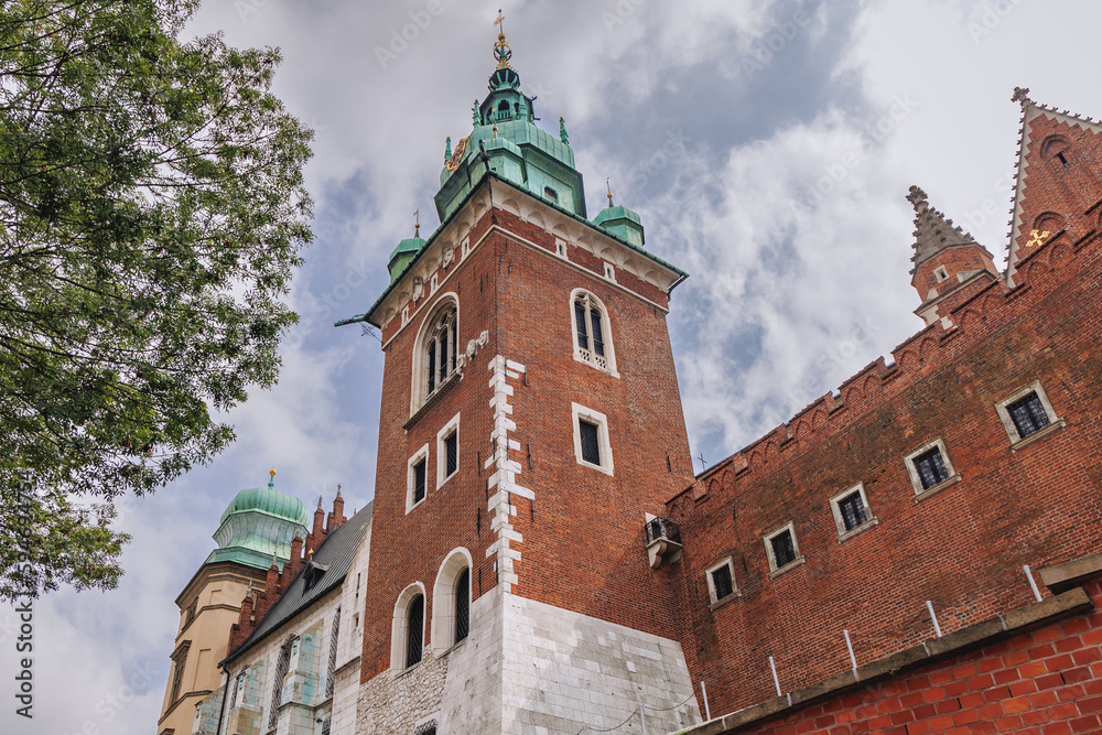 Sticker Sigismund Tower of Wawel Castle Cathedral in Old Town, historic part of Krakow, Poland