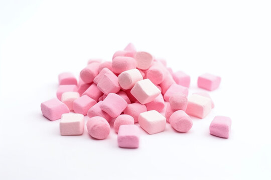 Gros plan sur des marshmallows &agrave; la fraise sur fond blanc &raquo; IA g&eacute;n&eacute;rative
