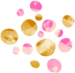 Ocher and pink abstract dots. Round contemporary decorative element. Hand drawn png element isolated on transparent background.