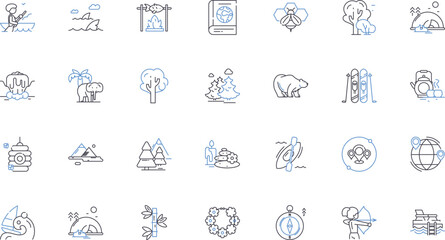 Fototapeta premium Coastal bike ride line icons collection. Ocean, Seaside, Sand, Windy, Scenic, Breezy, Path vector and linear illustration. Salty,Beachfront,Trail outline signs set