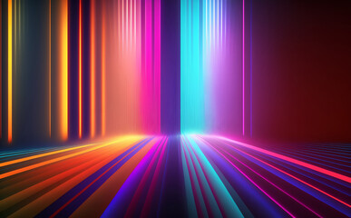 3d Abstract background with rainbow, and background of an empty show scene. Colorful glowing neon lights on an empty stage, neon lines wallpaper.