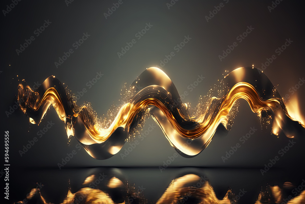 Poster Technology abstract with shiny data wave flow. Science concept with glowing wires connected on futuristic background. Generated AI.