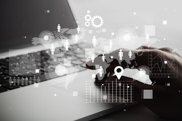 Hands of business person working on laptop