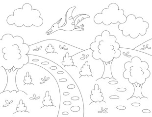 dinosaur coloring page, pteranodon. you can print it on 8.5x11 inch paper © BaMic illustrations
