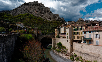 View of Entrevaux and the Mountain, French Alps