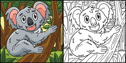 Koala Coloring Page Colored Illustration