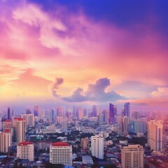 Obraz premium City on Twilight: Urban Real Estate Concept with Color Sky
