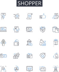 Shopper line icons collection. Consumer, Buyer, Customer, Patron, Client, User, Purchaser vector and linear illustration. Shopaholic,Window-shopper,Bargain hunter outline signs set