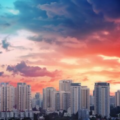 Obraz premium City on Twilight: Urban Real Estate Concept with Color Sky