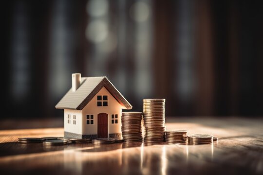 Financial Planning Goals: Coin Stack Inside a Wooden House, generative ai