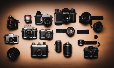 set of vintage cameras