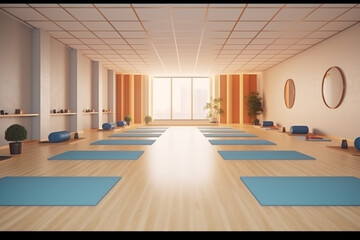 Modern yoga center to practice yoga poses and meditation, concept of spiritual and self development.