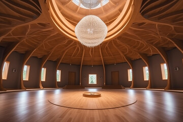 Obraz premium Modern yoga center to practice yoga poses and meditation, concept of spiritual and self development.