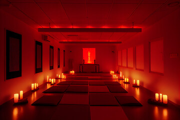 Modern yoga center to practice yoga poses and meditation, concept of spiritual and self development.