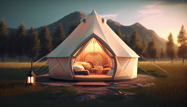 Luxury glamorous camping tent. Ai generated image - Powered by Adobe