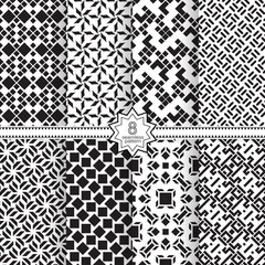 A set of vector seamless patterns. Modern geometric textures. Monochrome.