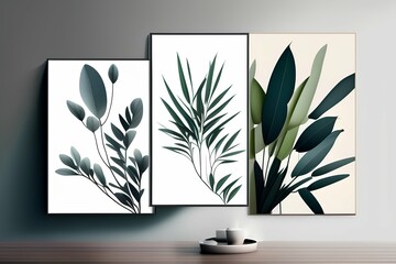 Aesthetic minimalist abstract botanical illustrations. Contemporary wall decor. - generative ai