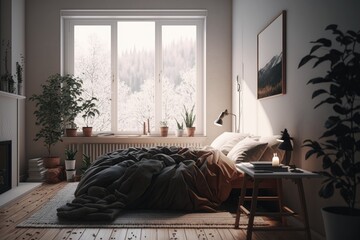 Minimal modern cozy bedroom, a space for relaxation and rest, AI generated