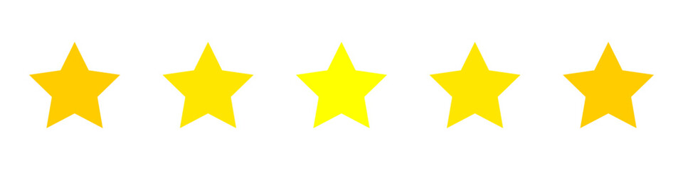 5 Star rating. Stars icon for apps and websites. Vector isolated on white background.