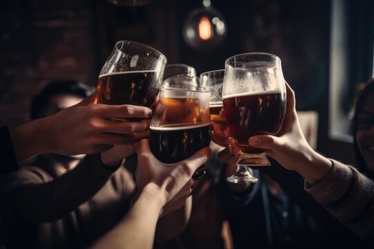 Friends cheering beer glasses, generative AI