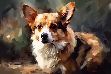 Abstract cute corgi dog painting, earthy colors, pastel painting style, AI generated