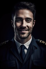 Obraz premium Handsome and positive male pilot at work. smiling, generative AI