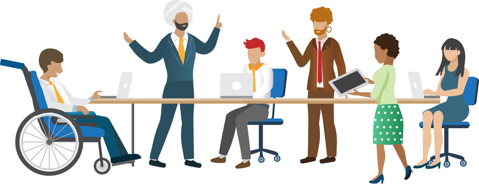 Diversity business people meeting in office, equal employment opportunity. Diversification employee. PNG Flat design