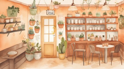 Obraz na płótnie Canvas A coffee shop with warm and inviting earthy tones. Generative AI.