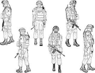 Fototapeta na wymiar Vector sketch of a police soldier ready to fight