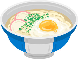 丼に入った、月見うどんのイラスト