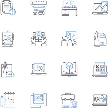 Compendium line icons collection. Encyclopedia, Compendious, Digest, Summary, Outline, Abstract, Handbook vector and linear illustration. Reference,Compressor,Condenser outline signs set