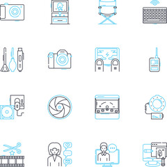 Fashion blog linear icons set. Style, Trend, Lookbook, Beauty, Fashionista, Haute couture, Accessories line vector and concept signs. Designer,Runway,Chic outline illustrations