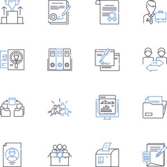 Business records line icons collection. Accounting, Auditing, Transactions, Invoices, Ledgers, Payroll, Taxation vector and linear illustration. Legal,Compliance,Documentations outline signs set