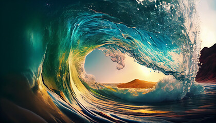 Beautiful tropica wave summer sea. Sea wave. Ai generated image