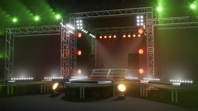 Free stage with lights from lighting devices