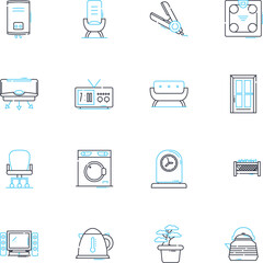 Toaster linear icons set. Toast, Bread, Crumbs, Pop-up, Brown, Slices, Bagel line vector and concept signs. Heating,Golden,Kitchen outline illustrations