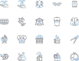 Planting line icons collection. Sowing, Cultivating, Digging, Germination, Harvesting, Pruning, Transplanting vector and linear illustration. Tilling,Propagation,Watering outline signs set