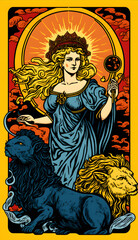 Fototapeta premium Magic color occult cards. Vintage mystic tarot cards with icon people and magical symbols. Generation AI