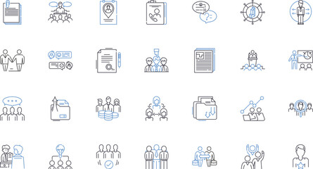 Advertising campaign line icons collection. Creativity, Strategy, Impact, Engagement, Innovation, Branding, Targeting vector and linear illustration. Message,Convincing,Promotions outline signs set