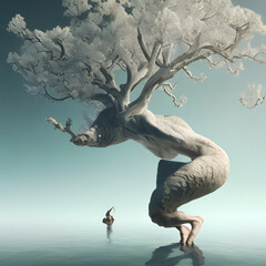 A Man Standing in Water with the Tree of Knowledge. Generative A.I