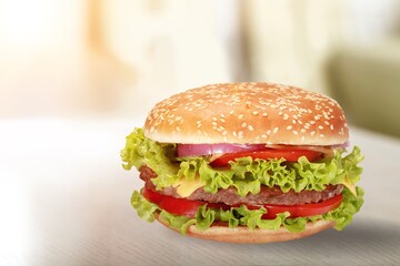 Tasty Chicken burger with cheese and meat, fast food