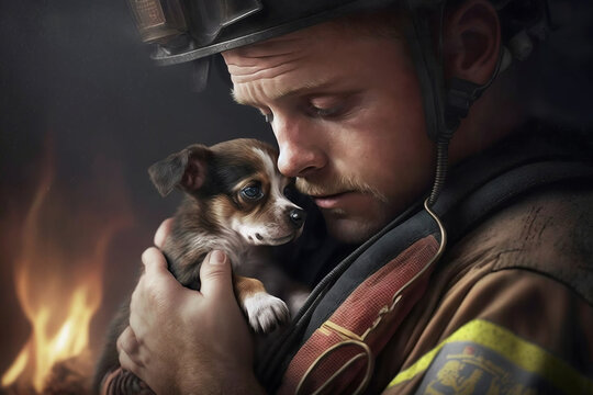 firefighter with dog