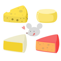 可愛いネズミとチーズのイラストセット