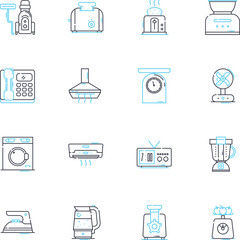 Furnishings linear icons set. Chair, Sofa, Table, Lamp, Bed, Rug, Ottoman line vector and concept signs. Curtain,Pillow,Shelf outline illustrations