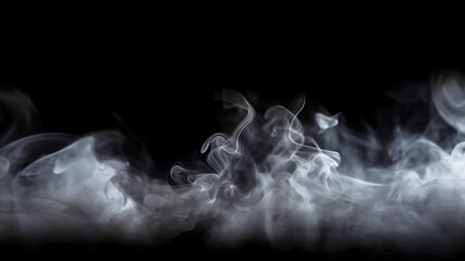 Abstract White Smoke on Black Isolated Background