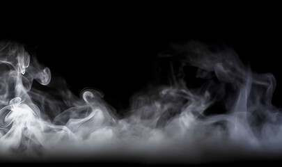 Abstract White Smoke on Black Isolated Background