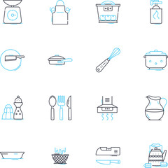 Fryer linear icons set. Crispy, Oil, Deep-fry, Fried, Golden, Delicious, Grease line vector and concept signs. Potatoes,Chicken,Fish outline illustrations